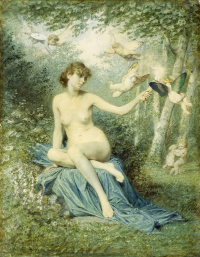 トーチで愛を追い払うニンフ 作： Victor Florence Pollet