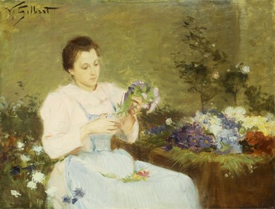 春の花束に花を生ける 作： Victor Gabriel Gilbert