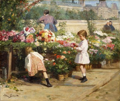 セーヌ川のフラワーマーケット 作： Victor Gabriel Gilbert