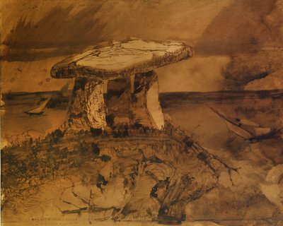 影の口が私に話しかけたドルメン（ペンとインクと紙で洗う） 作： Victor Hugo