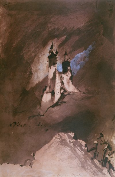 ヴォージュの城の思い出、1857年（紙にペンとインク、ウォッシュとガッシュ） 作： Victor Hugo