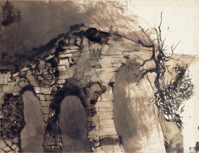 古い橋（紙の上にペンとインクで洗う） 作： Victor Hugo