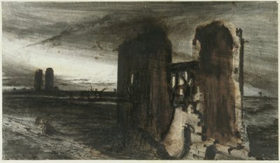 風景の中の遺跡、1870 作： Victor Hugo