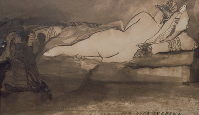 スリーピングヌード（ペンとインク、紙の上で洗う） 作： Victor Hugo