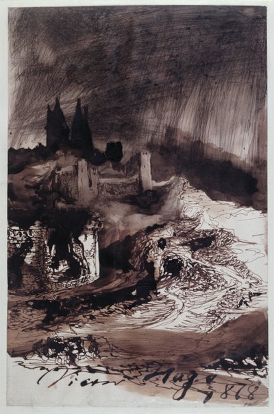 城、1878年（ペンとインクで紙の上を洗う） 作： Victor Hugo