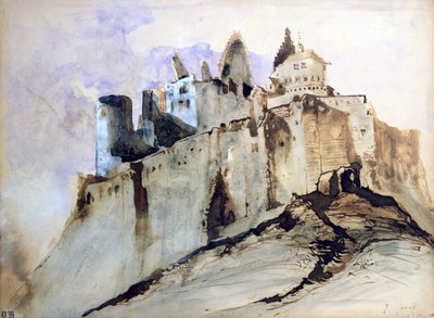 ヴィアンデン城、1871年（トイレ、ペン、インク、紙で洗う） 作： Victor Hugo