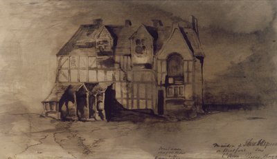 ストラトフォードアポンエイボンのウィリアムシェイクスピア（1564-1616）の家（ペンとインクで紙を洗う） 作： Victor Hugo