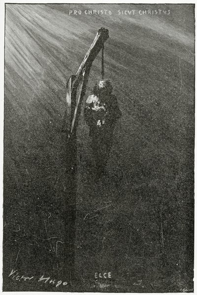ジョンブラウンの絞首刑、19世紀（bw彫刻） 作： Victor Hugo