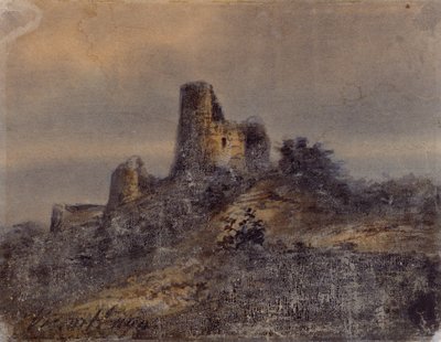 Arques la Bataille (Arques-la-Bataille) の城の遺跡の眺め ヴィクトル・ユーゴー (1802-1885) によるドローイング 19 世紀 薄暗い 17,4x22 cm マルセイユ、シャトー・ボレリー、装飾美術館、ファイアンス、ファッション 作： Victor Hugo