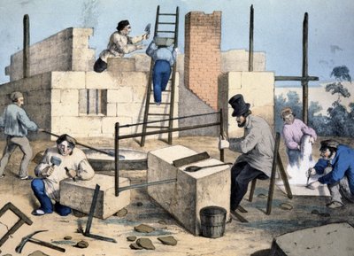 住宅の建築、1860年頃（リトグラフ） 作： Victor Janson
