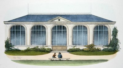 ベロンブル（ブルゴーニュ地方）のオランジュリーのイラスト（1895年頃、パリで出版された「Habitations Champetres」より）（クロモリト 作： Victor Jean Baptiste (after) Petit
