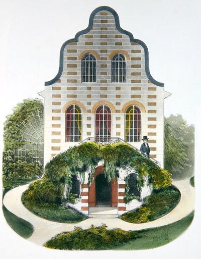 オランダの家（1895年頃、パリで出版された「Habitations Champetres」の挿絵）（クロモリト 作： Victor Jean Baptiste (after) Petit