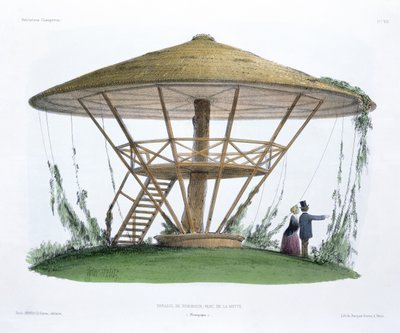 1855年頃、ベケブラザーズによって彫刻された「ハビタシオンシャンペトル」のロビンソンパラソル、ブルゴーニュ公園、ラモット公園 作： Victor Jean Baptiste Petit