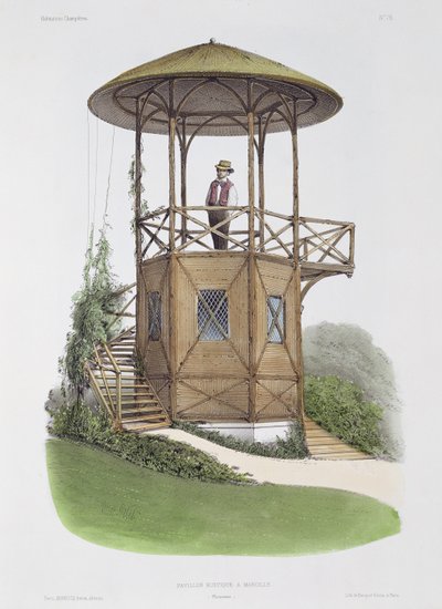 マーキリーの素朴なパビリオン、「生息地のシャンペトル」から、1855年頃のベイクフレールの彫刻 作： Victor Jean Baptiste Petit