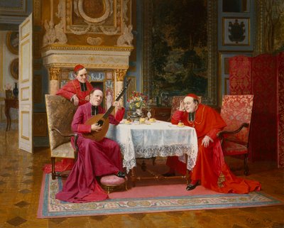 夕食後のエンターテイメント（キャンバスに油彩） 作： Victor Marais Milton