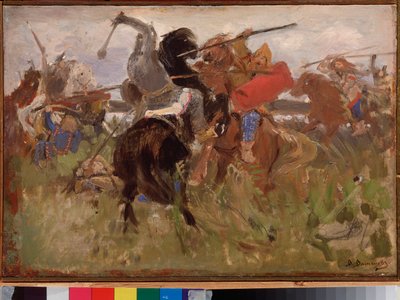 スキタイ人とスラヴ人の戦い、鎧を着た騎手の衝突 作： Victor Mikhailovich Vasnetsov