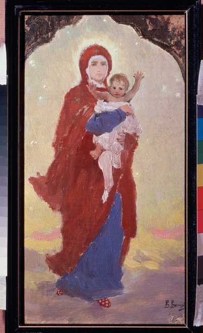 聖母子 (Virgin and Child) - Viktor Mikhaylovich Vasnetsov (1848-1926) 作、キャンバスに油彩 作： Victor Mikhailovich Vasnetsov