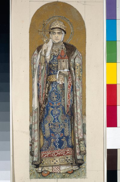 キエフの王女、聖オルガ (キエフの聖ウラジーミル大聖堂のフレスコ画の習作) 作： Victor Mikhailovich Vasnetsov