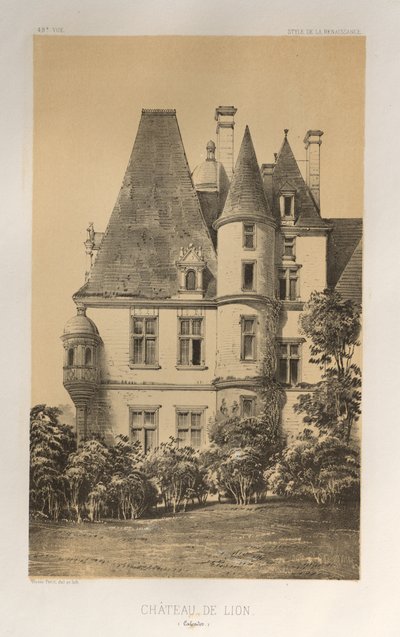 15 世紀の美しい建築物やモニュメント。 そしてXVI。 世紀: 15世紀と16世紀のフランスのシャトー 世紀: Pl. 49, Château De Lion (Calvados) 作： Victor Petit