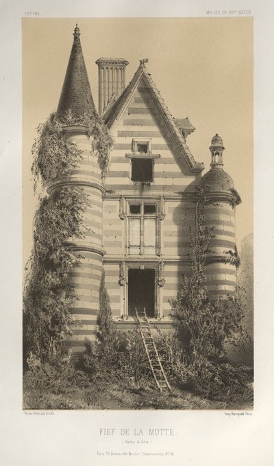 15 世紀の美しい建築物やモニュメント。 そしてXVI。 世紀: 15 世紀と 16 世紀のフランスの城 世紀: Pl. 72, Fief De La Motte (Saône et Loire) 作： Victor Petit