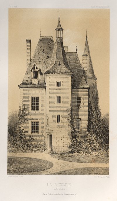 15 世紀の美しい建築物やモニュメント。 そしてXVI。 世紀: 15世紀と16世紀のフランスの城: Pl. 75, La Vicomté (ソーヌとロワール) 作： Victor Petit