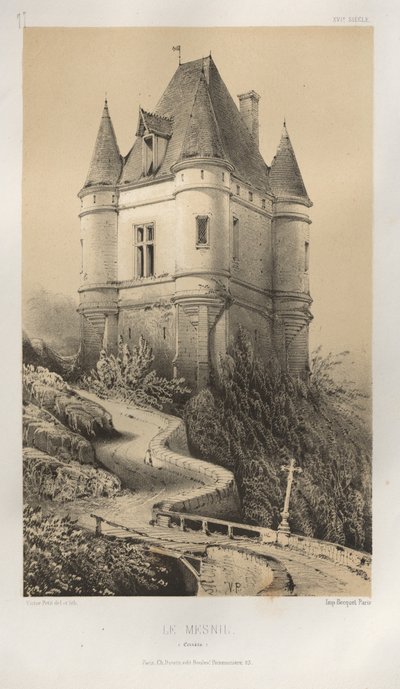 15 世紀の美しい建築物やモニュメント。 そしてXVI。 世紀: 15 世紀と 16 世紀のフランスの城: Pl. 77, Le Mesnil (Corrèze) 作： Victor Petit