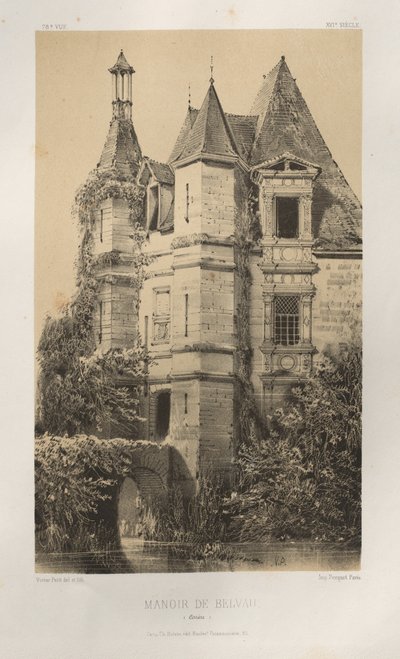 15 世紀の美しい建築物やモニュメント。 そしてXVI。 世紀: 15世紀と16世紀のフランスのシャトー: Pl. 78, Manoir de Belvau (Corrèze) 作： Victor Petit