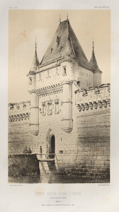 15 世紀の美しい建築物やモニュメント。 そしてXVI。 世紀: 15 世紀と 16 世紀のフランスの城 世紀: Pl. 80、古い図面によるとサンのポルト ノートルダム (ヨンヌ) 作： Victor Petit