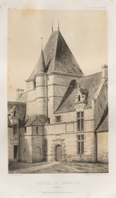 15 世紀の美しい建築物やモニュメント。 そしてXVI。 世紀: 15世紀と16世紀のフランスの城: Pl. 93, Château de Cramesnil (Calvados) 作： Victor Petit