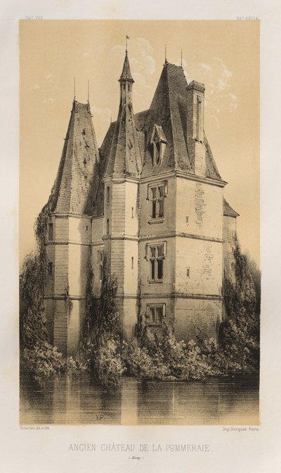 15 世紀の美しい建築物やモニュメント。 そしてXVI。 世紀: 15 世紀と 16 世紀のフランスの城 世紀: Pl. 94, Old Château de la Pommeraie (Aisne) 作： Victor Petit