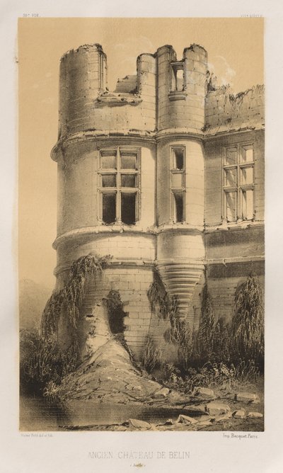 15 世紀の美しい建築物やモニュメント。 そしてXVI。 世紀: 15 世紀と 16 世紀のフランスの城 世紀: Pl. 99、ベリンの旧城 (サルト) 作： Victor Petit