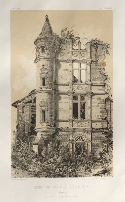 ... Pl 24、Ruines Du Chateau De Champlost Yonne、1860年発行。 作： Victor Petit