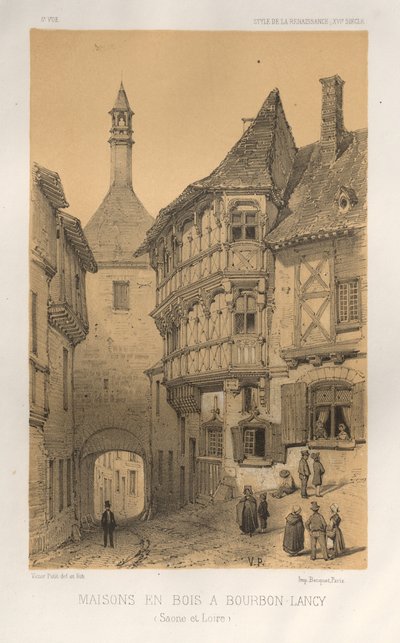 ... Pl 5、ブルボンランシーソーヌエロワールでの木造住宅、1860。 作： Victor Petit