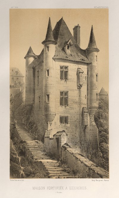 ... Pl 60、Uzerches Correreの要塞化された家、1860年。 作： Victor Petit