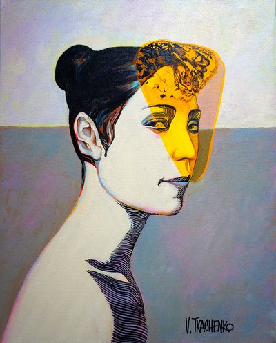「イエロー・ウーマン」の横顔の抽象画 作： Victor Tkachenko