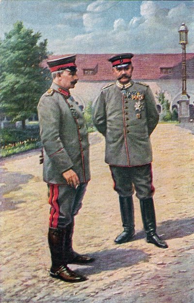 1915年、ポーゼンの城の前でポーズを取るカイザーヴィルヘルム2世とフォンヒンデンブルク元帥 作： Victoria Augusta von Schleswig Holstein