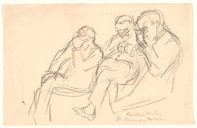 フィギュア スケッチ。 3人着席の男性：神父。 Henningsen、Aarsleff、P. Johansen 作： Viggo Johansen