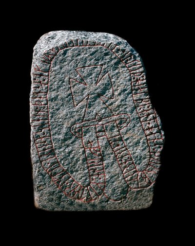 バイキング。十字架が描かれたルーン文字の石。10世紀。 作： Viking