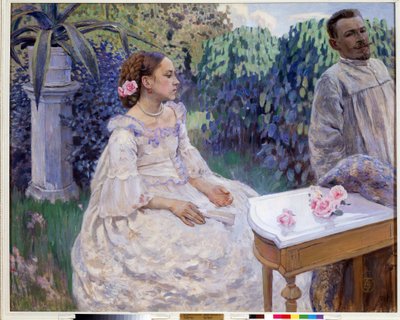 「妹との自画像」（妹との自画像）ヴィクトル（ヴィクトル）エルピディフォロヴィッチ・ボリソフ・ムサトフ（ボリソフ・ムサトフ）（1870-1905）による絵画（1870-1905）1898年国立ロシア美術館、サンクトペテルブルク 作： Viktor Elpidiforovich Borisov Musatov