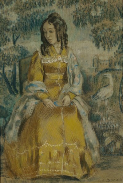 タペストリーの女性。ナデジダ・スタンユコビッチの肖像、1903 作： Viktor Elpidiforovich Borisov Musatov