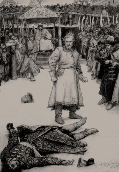 M.レルモントフ作の詩「商人のカラシニコフの歌」のイラスト、1891年。 作： Viktor Mikhaylovich Vasnetsov