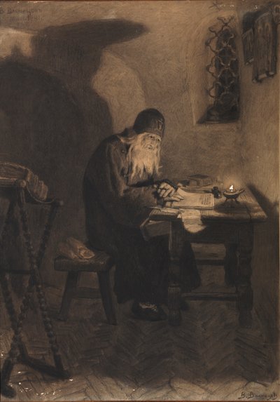 ピメン。プーシキンによるドラマボリスゴドゥノフのイラスト 作： Viktor Mikhaylovich Vasnetsov