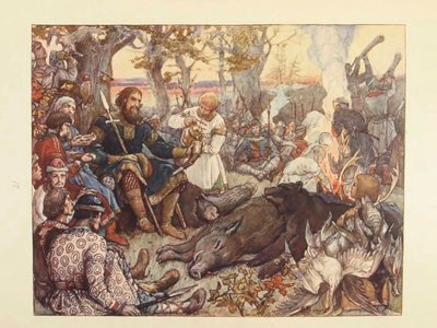 ハントの残りの王子ウラジミール2世モノマフ。 N.クテポフによるロシアの帝国狩り、 作： Viktor Mikhaylovich Vasnetsov