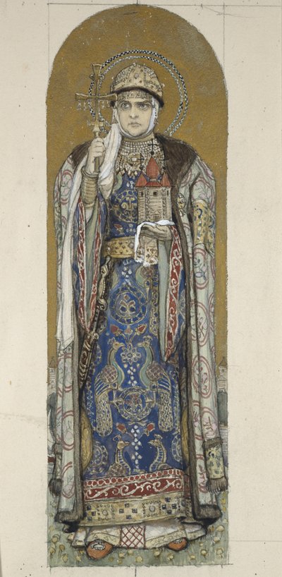 聖オルガ、キエフの王女キエフの聖ウラジミール大聖堂でのフレスコ画の研究、1884年から1889年 作： Viktor Mikhaylovich Vasnetsov
