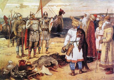 ヴァランジアンの招待：ルリクと彼の兄弟は1912年以前にスタラヤラドガに到着 作： Viktor Mikhaylovich Vasnetsov