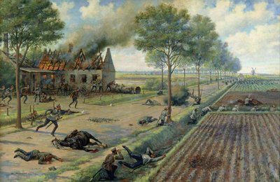 1915年に村でドイツ人と戦うロシアの騎兵隊、1915-16年頃（キャンバスに油彩） 作： Viktor Viketyevich Masurovsky