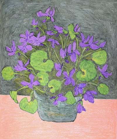 鉢植えの紫スミレ 作： 