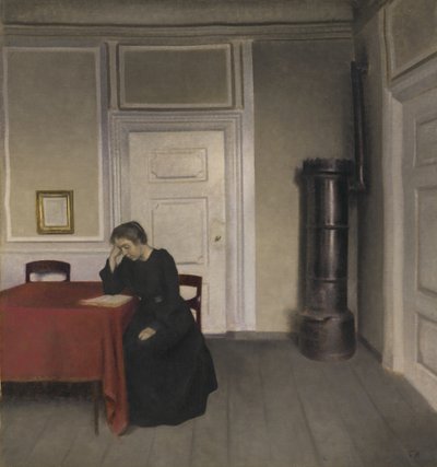 コペンハーゲンのストランドゲードにあるアーティストの家の一室、アーティストの妻と 作： Vilhelm Hammershøi