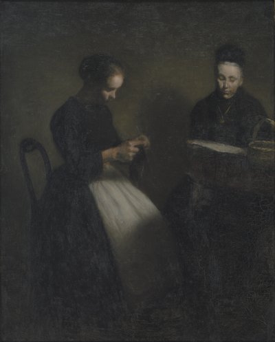 応接室での夜。 アーティストの母と妻 作： Vilhelm Hammershøi