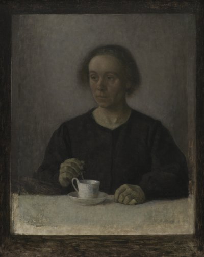 ティーカップを持つ芸術家の妻、イダ・ハンマースホイ 作： Vilhelm Hammershøi